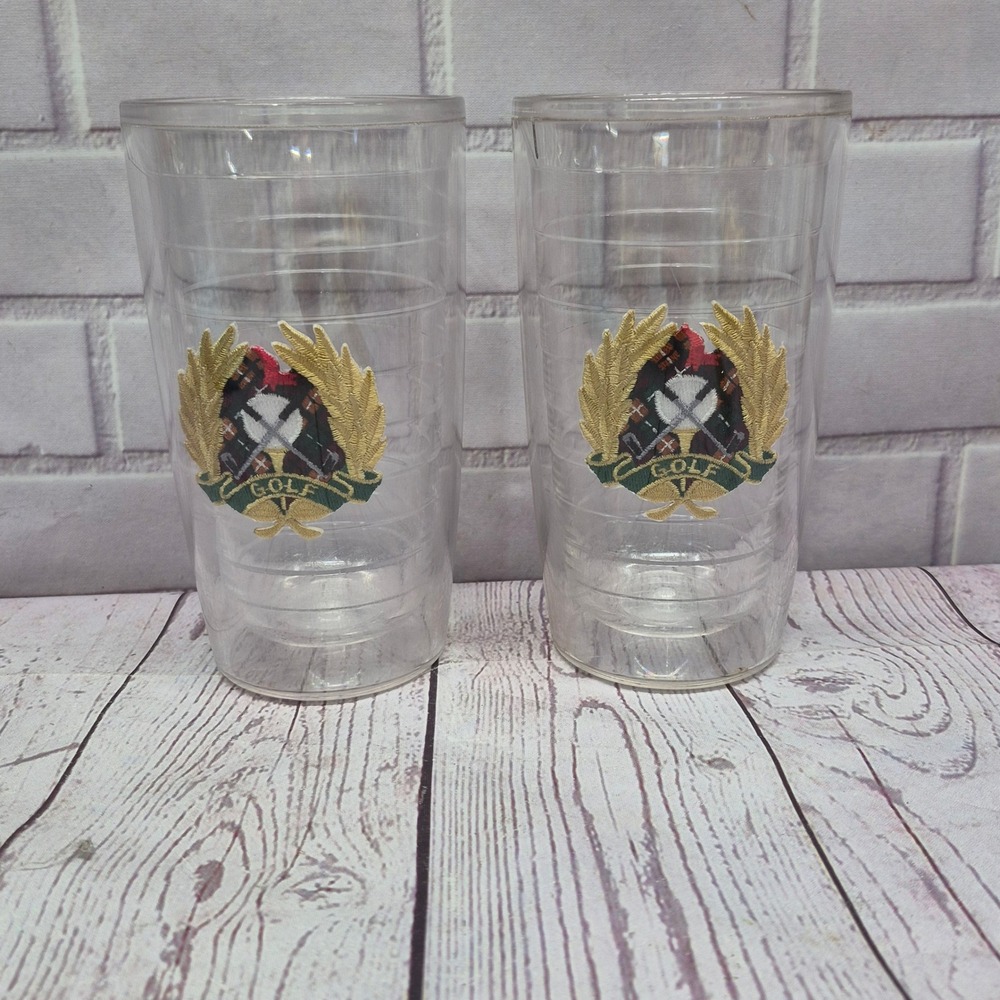 Tervis Tumbler Golf Crest Insulated 16oz Glasses Set of 2 Clear Acrylic Patch